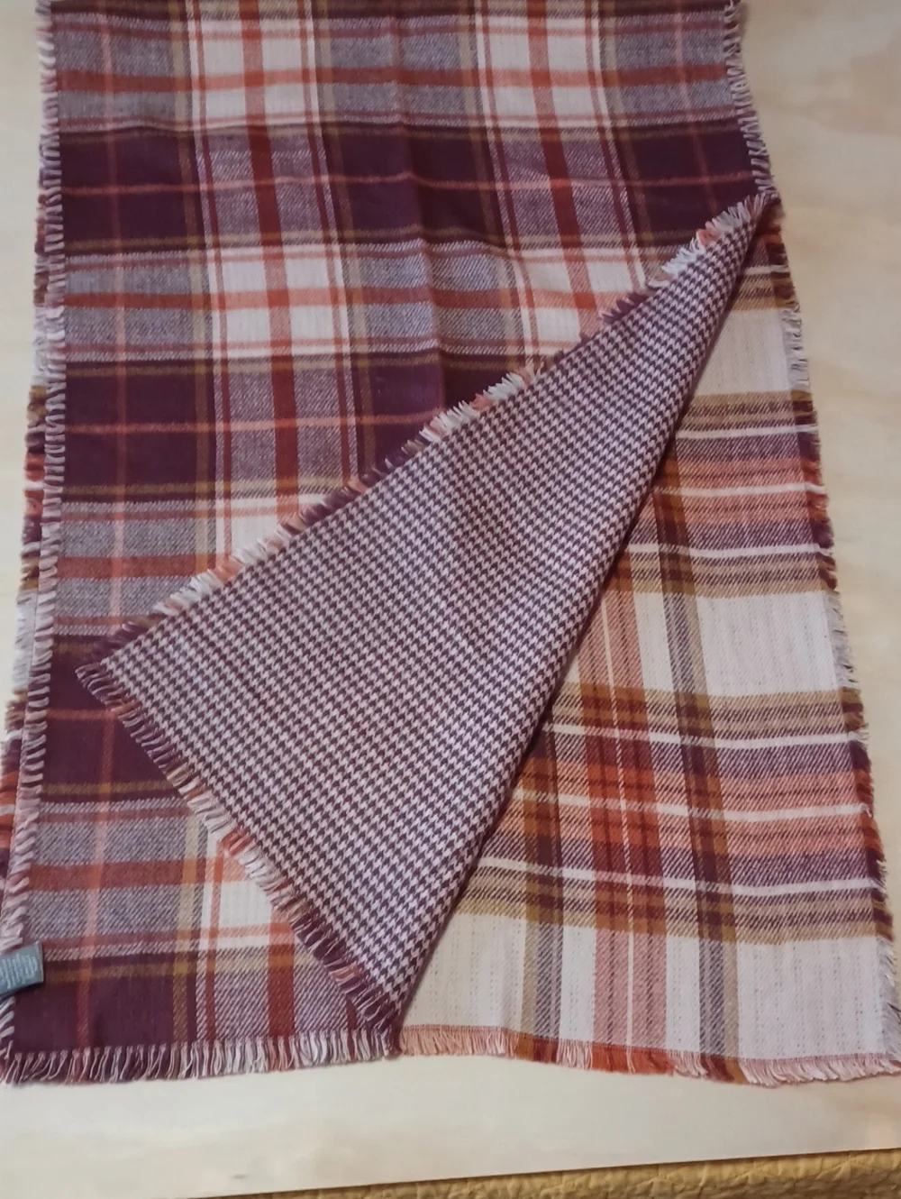 Vince Camuto Reversible Plaid Houdstooth Scarf 80×26 Wrap Blanket Unisex